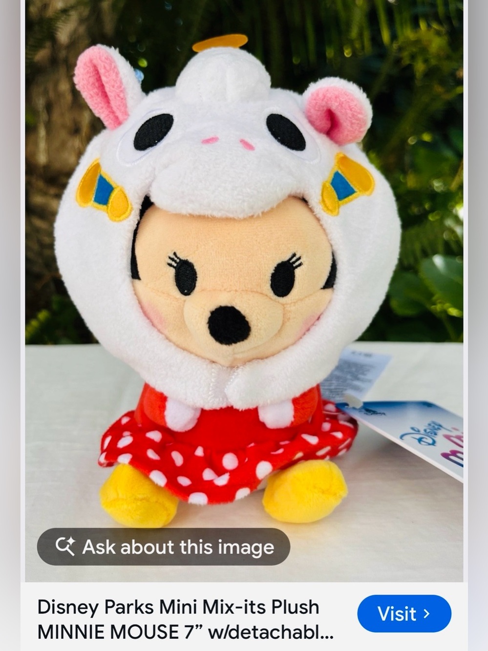 #3430: Disney Minnie Mouse Kids Plush Toy - White Hood, Red Dress